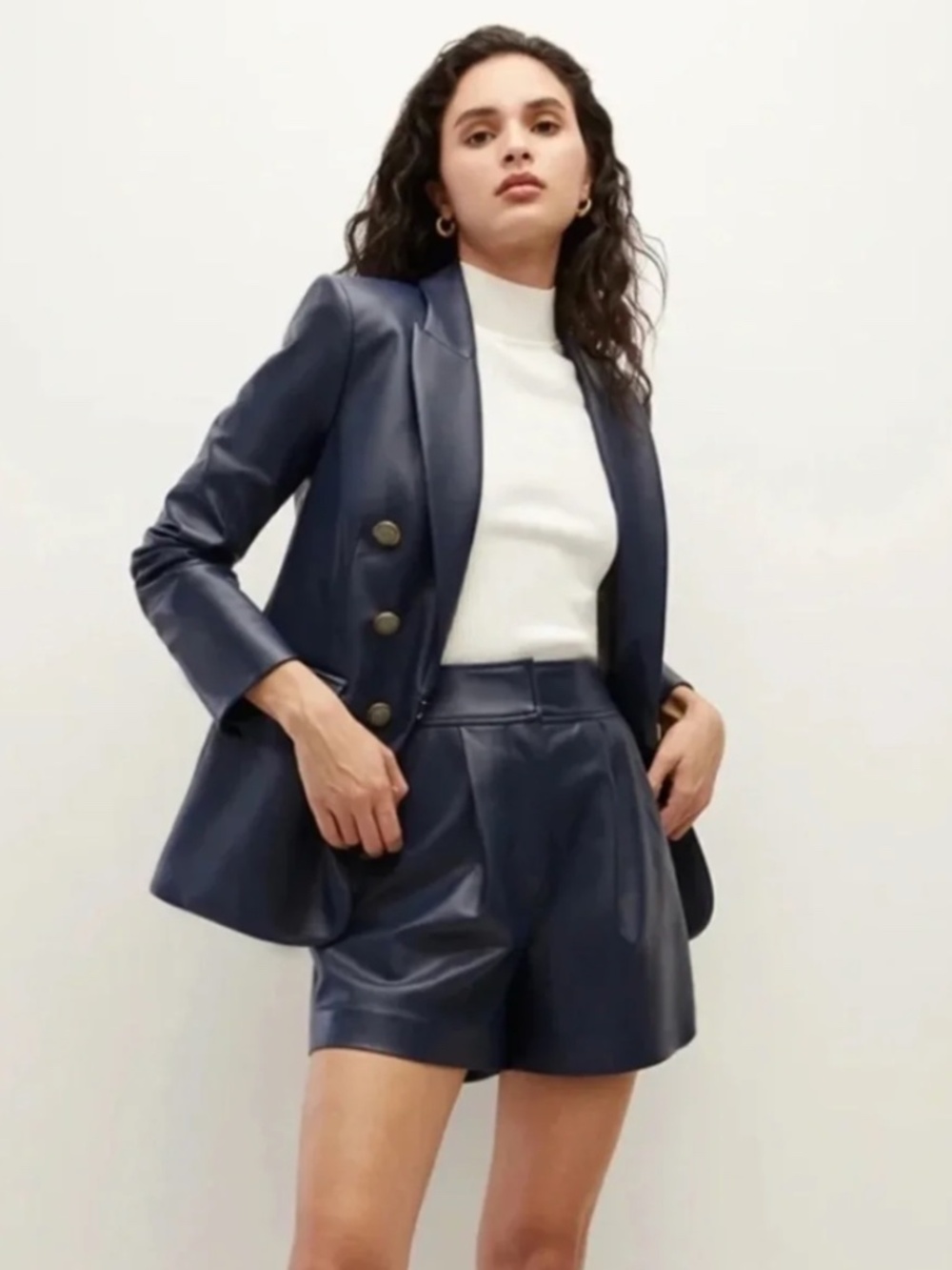 Brand NWT Veronica Beard Beacon Faux Leather Double-Breasted Blazer Jacket 4